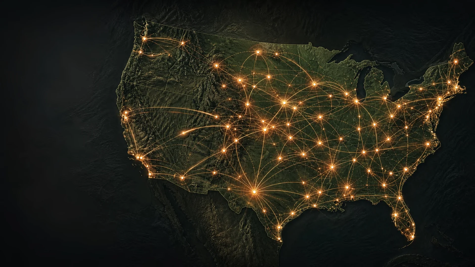 Concept illustration of illuminated connections across cattle country.